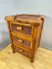 lindo Baú de Bambu 3 Gavetas Vintage Pequeno Armário de Madeira Mesa Lateral MCM, usado comprar usado  Enviando para Brazil