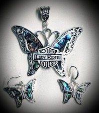 Conjunto de Pingente Lady Biker's Prata/Abalone Bur com Acento Harley - Verdadeiramente Deslumbrante comprar usado  Enviando para Brazil