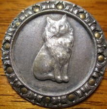 Vintage Antigo Francês~"GATO PERSA" Borda Extravagante 1 1/4" Botão de Metal Branco comprar usado  Enviando para Brazil