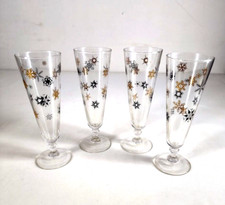 4 copos vintage de flauta de coquetel de champanhe com haste de flocos Starburst preto e dourado MCM comprar usado  Enviando para Brazil