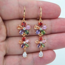 Brincos femininos de casamento folheados a ouro amarelo 18K multicoloridos flor de topázio místico comprar usado  Enviando para Brazil