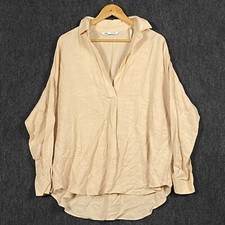 Blusa Zara Feminina Manga Longa Média Tamanho Grande Blusa Top Bege Pêssego Mistura de Linho comprar usado  Enviando para Brazil