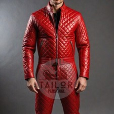 MACACÃO MASCULINO DE COURO REAL ACOLCHOADO VERMELHO COM ZÍPER FRONTAL MACACÃO GERAL comprar usado  Enviando para Brazil