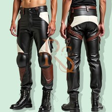 Calça causal masculina estilo clássico couro preto em couro de cordeiro genuíno comprar usado  Enviando para Brazil