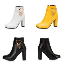 Botas de tornozelo femininas salto alto biqueira quadrada metal amor zíper couro sintético comprar usado  Enviando para Brazil