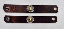 Bracelete de couro Buffalo feito à mão com ouro e prata Cross Berry Concho. comprar usado  Enviando para Brazil