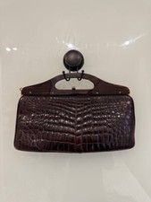 Vintage Genuine Crocodile Black-Brown 2-way Clutch Hand Bag Purse Gold na sprzedaż  PL