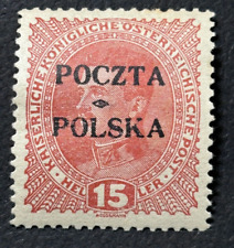 POLAND stamp 1919 Krakow , Austrian Karl 15H Ovptd / Sc 56 / MH OG / JK222 na sprzedaż  Wysyłka do Poland