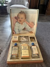 Conjunto de presente vintage Johnsons bebê: loção em pó vidro estanho sabonete em barra de óleo broche avermelhado comprar usado  Enviando para Brazil
