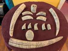 Usado, Presa de dente de baleia e morsa Scrimshaw (resina) comprar usado  Enviando para Brazil