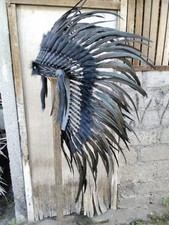 Réplica de cocar indiano médio feito com penas naturais de galo e st preto comprar usado  Enviando para Brazil