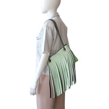 TATU MADE IN ITALY BOLSA DE NEOPRENE ALÇA DE CORRENTE HOUNDSTOOTH FRANJA BORLA VERDE comprar usado  Enviando para Brazil