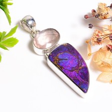 Viola Rame Turchese Quarzo Rosa Handmade 925 Pendente Argento 2.1 " RG12317 comprar usado  Enviando para Brazil