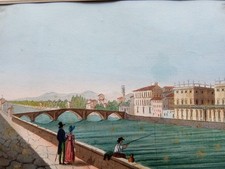 Antica Litografia a Colori in Passe-partout - "Lung'arno di Firenze" Fine '800, usado comprar usado  Enviando para Brazil