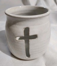 Lanterna Miry Clay cerâmica cruz esmalte branco votivo 3,5"T, 3,25"D  comprar usado  Enviando para Brazil