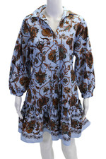Vestido abstrato feminino Cara Cara com colarinho frontal azul marrom tamanho pequeno comprar usado  Enviando para Brazil