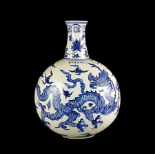 Vaso de porcelana chinês antigo azul e branco 45 cm assinado por Xuande com dragão U397 comprar usado  Enviando para Brazil