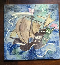 Conjunto Vintage de 4 Azulejos Bonna Pintados à Mão Navio Náutico Cena Oceânica 6x6 Raro comprar usado  Enviando para Brazil