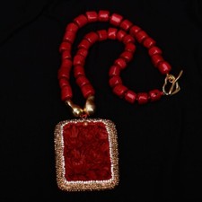 Pingente de colar pavimentado de cristal CZ coral vermelho grande pedras preciosas de cinábrio pavimentado com flor comprar usado  Enviando para Brazil