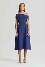 Vestido midi Scanlan Theodore RRP $900 malha crepe ombro frio azul royal P/AU8, usado comprar usado  Enviando para Brazil