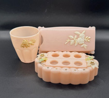 1950 - Conjunto de cômoda preta com 3 peças copo, suporte para limpador e batom, rosa, usado comprar usado  Enviando para Brazil