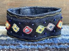 ✅Pulseira jeans feminina boêmia bordada miçangas azul denim punho de pulso envoltório comprar usado  Enviando para Brazil