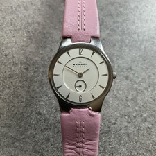 Relógio feminino Skagen 28 mm caixa de aço inoxidável pulseira de couro rosa 433SSLP caixa B comprar usado  Enviando para Brazil