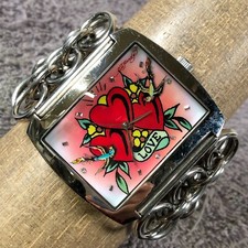 Relógio feminino Ed Hardy LY-HT4612 coração de lince prata tom corrente quartzo 46mm 6 3/4" comprar usado  Enviando para Brazil