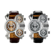 Relógio de pulso masculino esportivo militar legal 3 fusos horários pulseira de couro quartzo analógico comprar usado  Enviando para Brazil