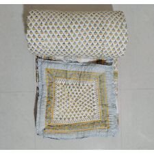 Colcha de algodão reversível com estampa de bloco manual – Branco e amarelo com design floral comprar usado  Enviando para Brazil