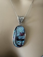 Pingente e corrente 925 prata esterlina pergaminho celta roxo/azul iridescente comprar usado  Enviando para Brazil