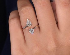Anel de banda aberta de diamante simulado corte redondo e pera 2 quilates folheado a ouro amarelo 14K comprar usado  Enviando para Brazil
