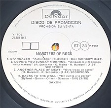 MONSTERS OF ROCK - MADE IN PERU, PROMO RADIO, WHITE LABEL (SPANISH TITLES) Lp EX, usado comprar usado MONSTERS OF ROCK - MADE IN PERU, PROMO RADIO, WHITE LABEL (SPANISH TITLES) Lp EX, usado comprar usado  Enviando para Brazil