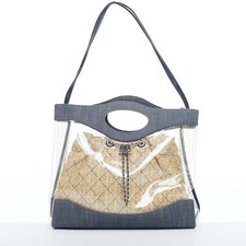 Usado, Bolsa tote CHANEL 2019 31 transparente PVC acabamento denim bege ráfia forrada comprar usado  Enviando para Brazil