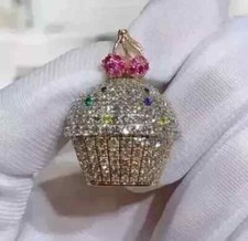 Pingente de bolo de moissanita real corte redondo 2,50 ct folheado a ouro rosa 14K prata comprar usado  Enviando para Brazil