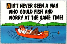 Desenho animado pesca humorística homem relaxando no barco comprar usado  Enviando para Brazil