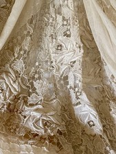 Deslumbrante capa de cama antiga francesa floral rosas seda bordada rede tule renda comprar usado  Enviando para Brazil