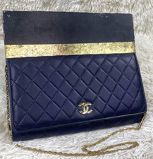 Bolsa de ombro CHANEL Matelasse corrente dourada couro marinho escuro acolchoado rara VINTAGE comprar usado  Enviando para Brazil
