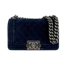 Autêntica bolsa CHANEL para menino corrente bolsa de ombro azul marinho veludo/metal - z5173, usado comprar usado  Enviando para Brazil
