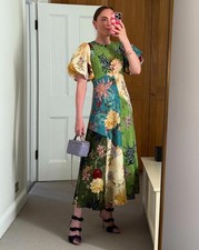 Vestido maxi de manga curta Alemais retrô verde linho flores primavera beleza feminino comprar usado  Enviando para Brazil