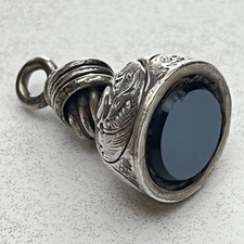 Antigo fob vitoriano de prata esterlina para corrente de relógio de bolso, pedra ônix preta comprar usado  Enviando para Brazil