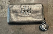 Carteira Tory Burch Thea pulseira Gunmetal com zíper flor de couro comprar usado  Enviando para Brazil