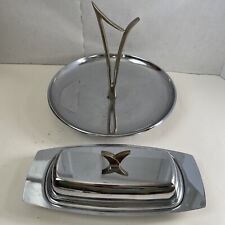 Antigo prato de manteiga Kromex e bandeja de broca de maré meados do século moderno anos 60 Art Deco MCM, usado comprar usado  Enviando para Brazil