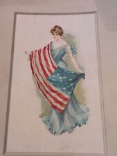 Usado, Tarjeta publicitaria bancaria vintage Lady Liberty en vestido largo con bandera americana, segunda mano  Embacar hacia Argentina