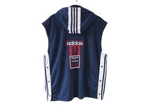 Vintage ADIDAS Kamizelka Kurtka dresowa Duże logo Kaptur Rozmiar M Niebieska bluza z kapturem lata 90. na sprzedaż  PL