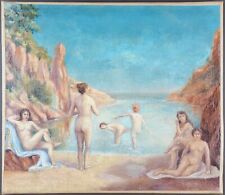 Antique painting bathing d'occasion  Expédié en Belgium