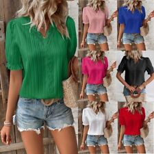 Blusas De Gasa Para Mujeres Moda Elegante Manga Corta Cuello V Camisa De Oficina, usado comprar usado  Enviando para Brazil