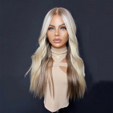 Peruca de cabelo humano 18" platina loira cinza marrom destaque 13x4 frente de renda 180%, usado comprar usado  Enviando para Brazil