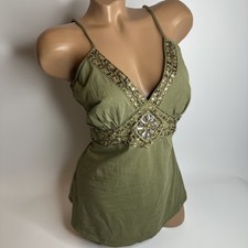 Regata MIXIT verde oliva com miçangas enfeitada Y2K boho pequena grande elástica comprar usado  Enviando para Brazil