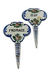 Usado, RARO Antigo Ovo de Queijo Francês Pintado à Mão Fromage Ceuf Marcadores de Lugar Ferro Fundido comprar usado  Enviando para Brazil